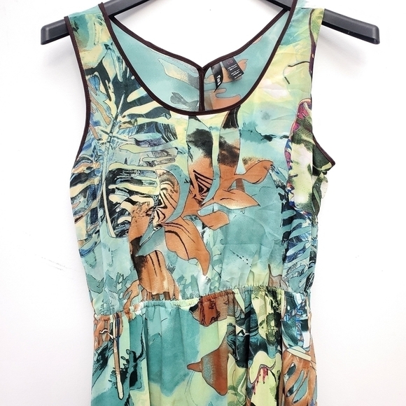 FUN & Flirt Women Sleeveless Green Dress Size Large Tropical Maxi Dress - Picture 10 of 15